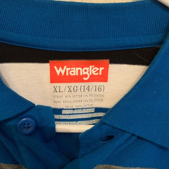 Wrangler striped long sleeve collared shirt, blue, gray, white, black, youth XL - Picture 3 of 4